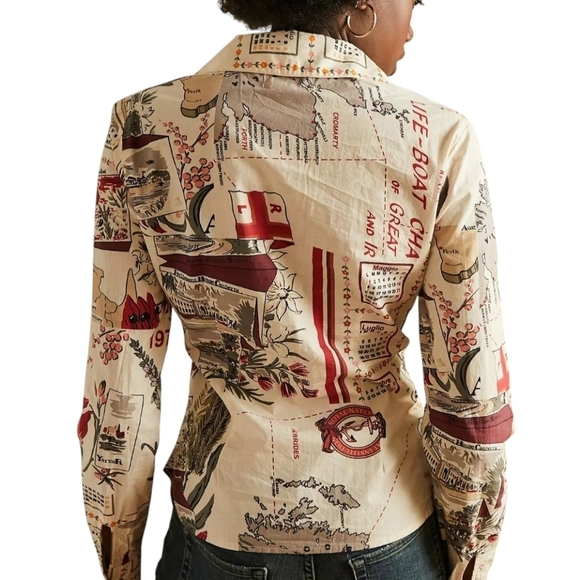Urban Outfitters Petra postcard print camisa slim fit button up shirt - Picture 2 of 13